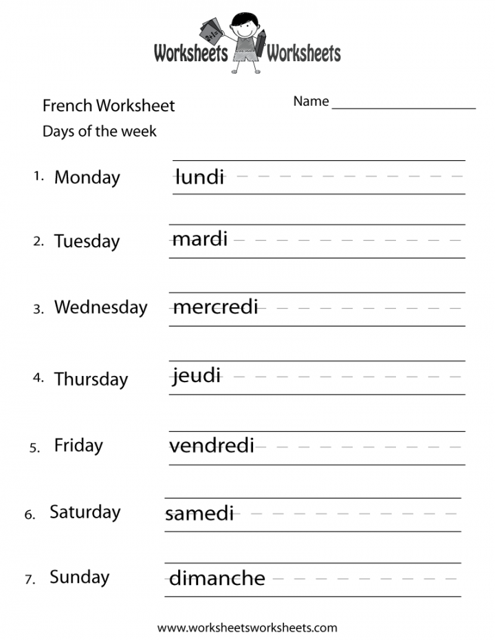 days of the week french worksheet