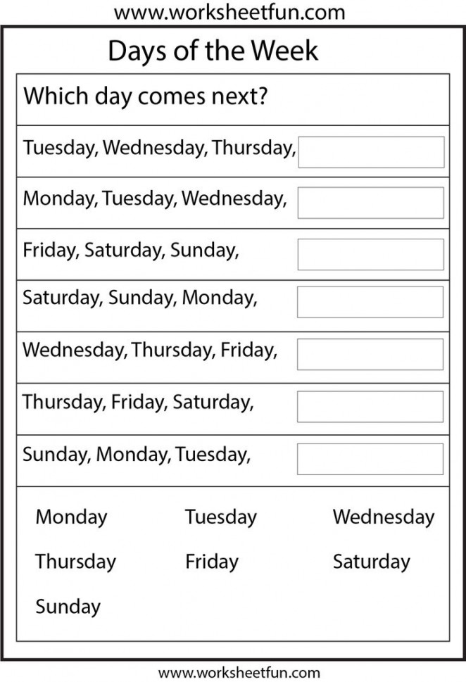 Days of the Week –  Worksheet  School worksheets, First grade