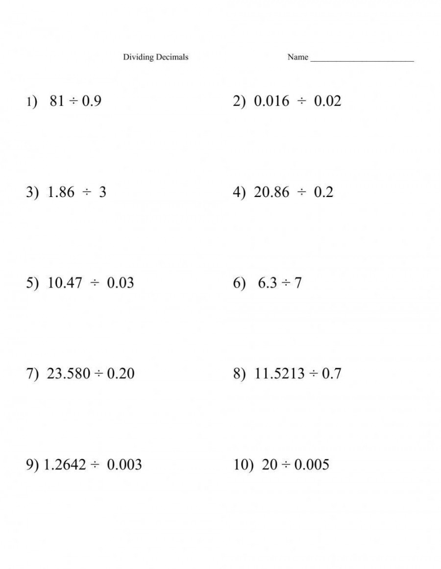 Decimal- Dividing Decimals by Decimals worksheet  Live Worksheets