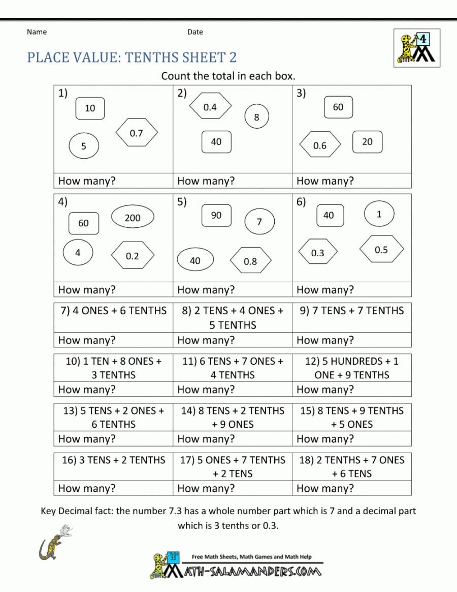 Decimal Place Value Worksheets th Grade