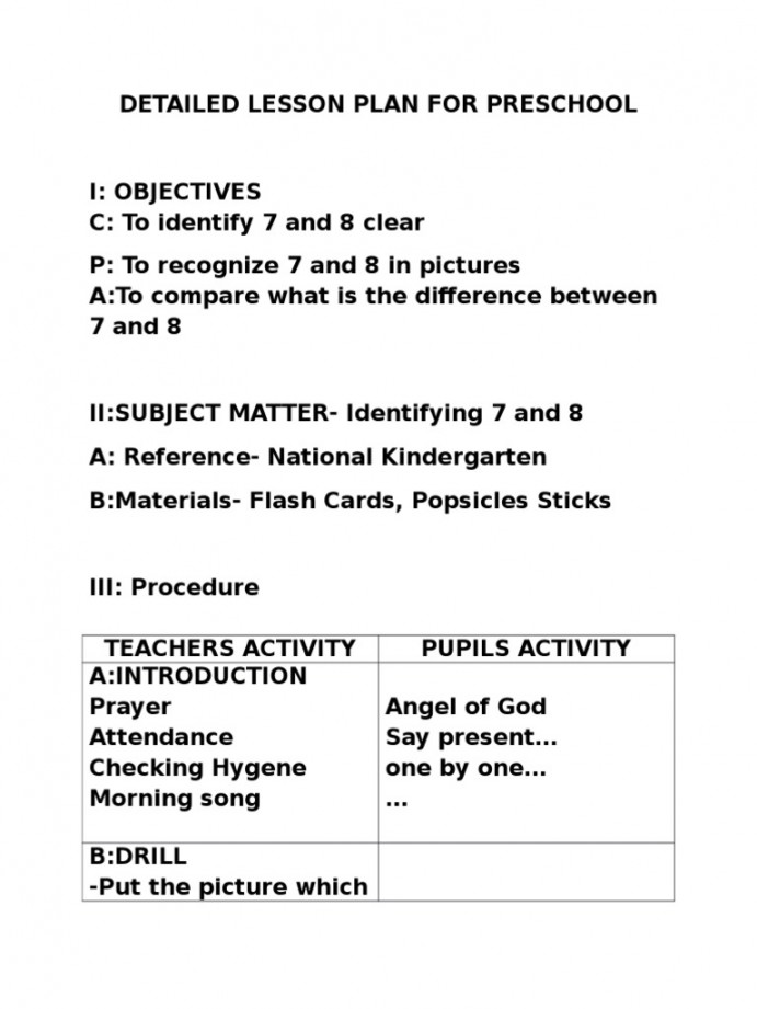 Detailed Lesson Plan For Preschool  PDF  Behavior Modification