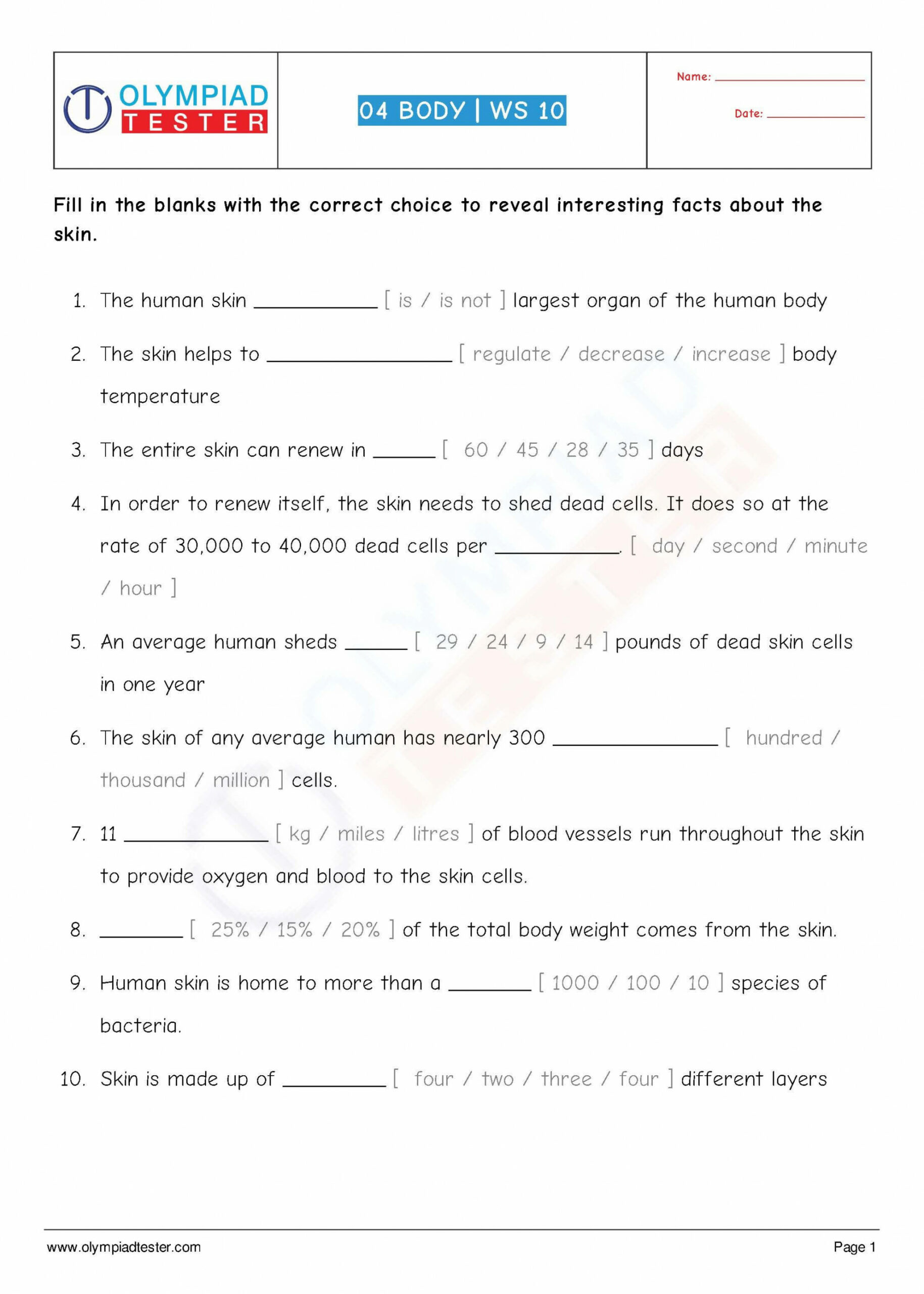 Download Grade  Science worksheet (fill in the blanks) of