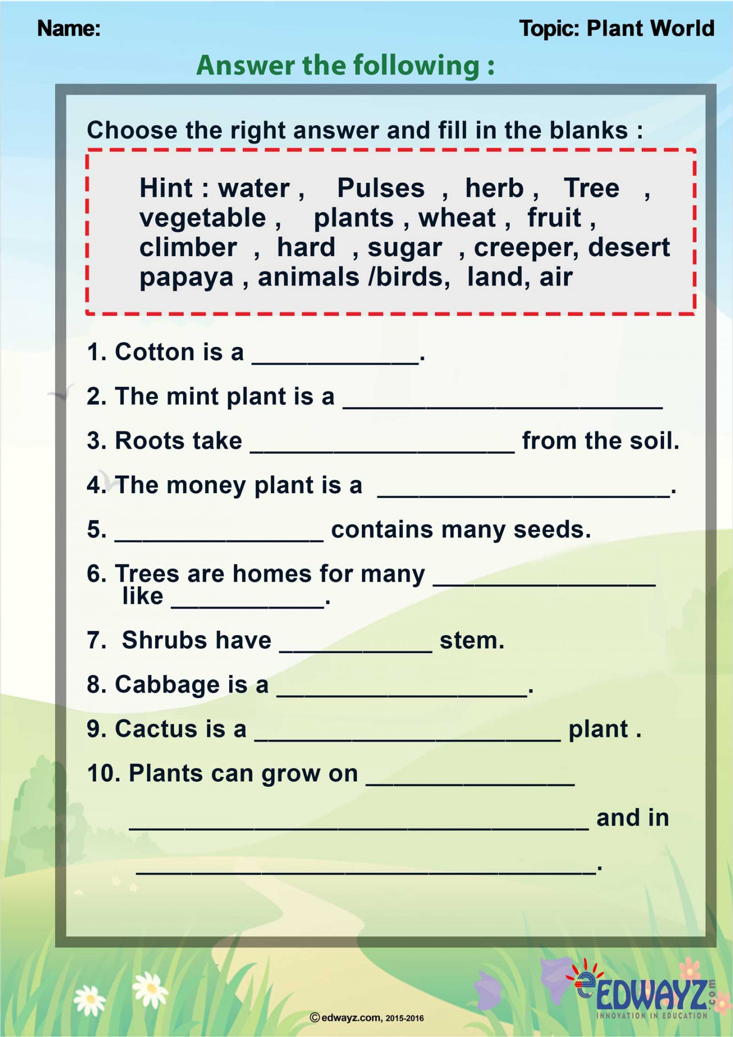 Edwayz_Class_EVS  nd grade worksheets, Science homework