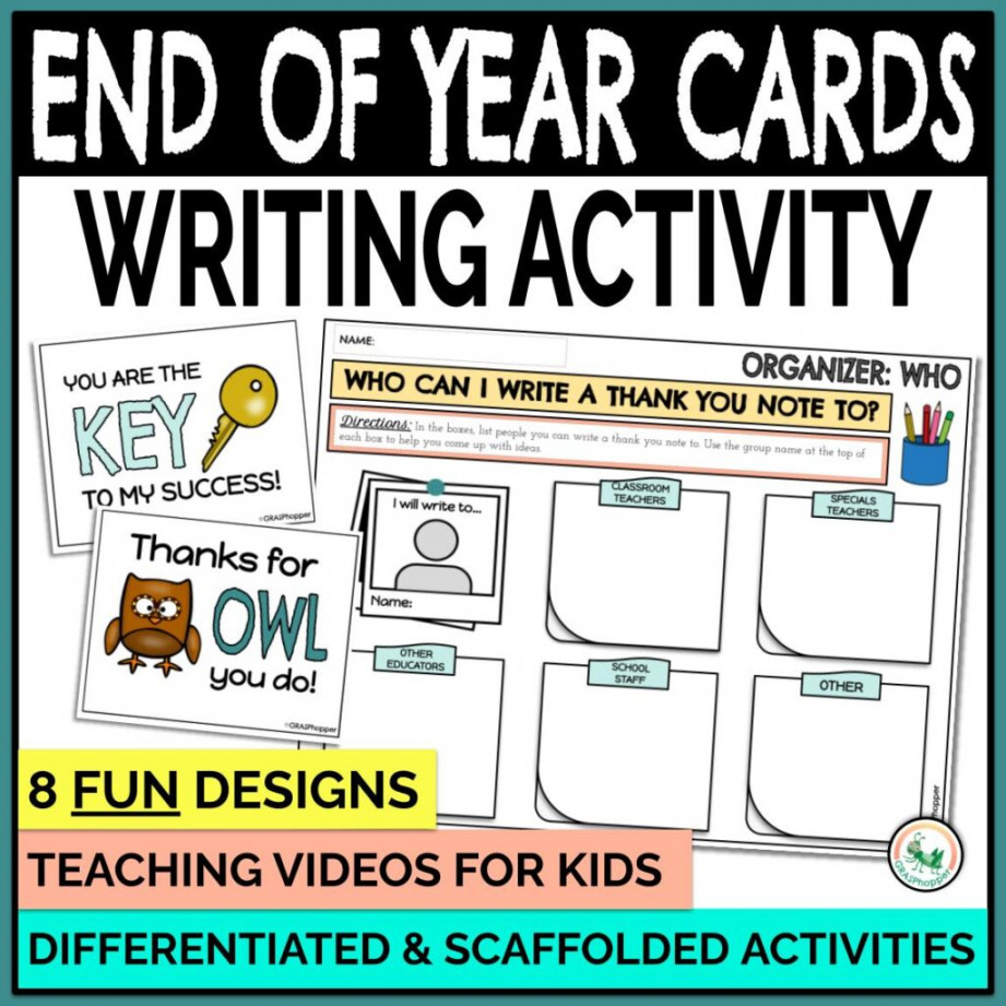 End of Year Thank You Cards Writing Activity - GRASPhopper Learning