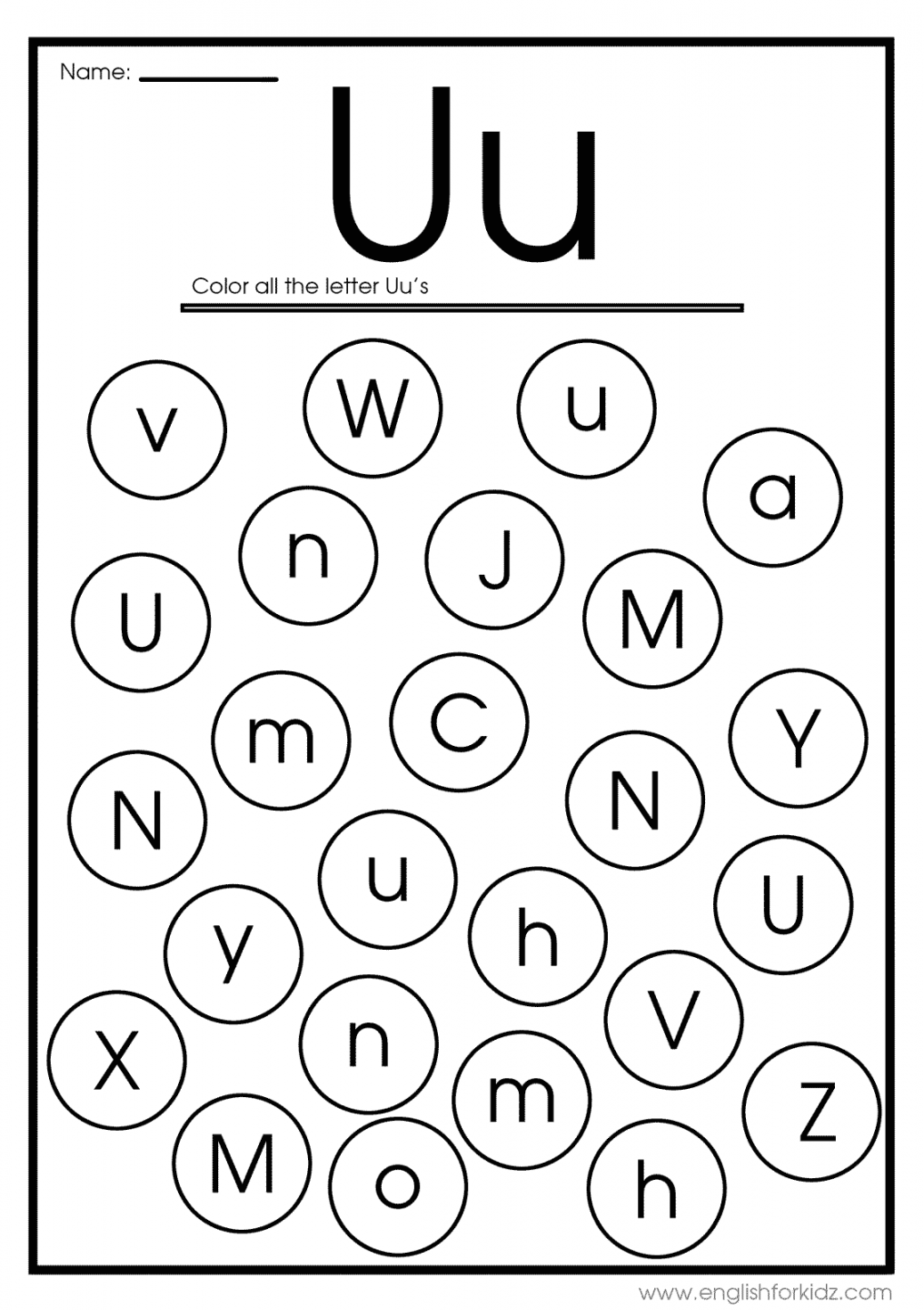 English for Kids Step by Step: Letter U Worksheets, Flash Cards