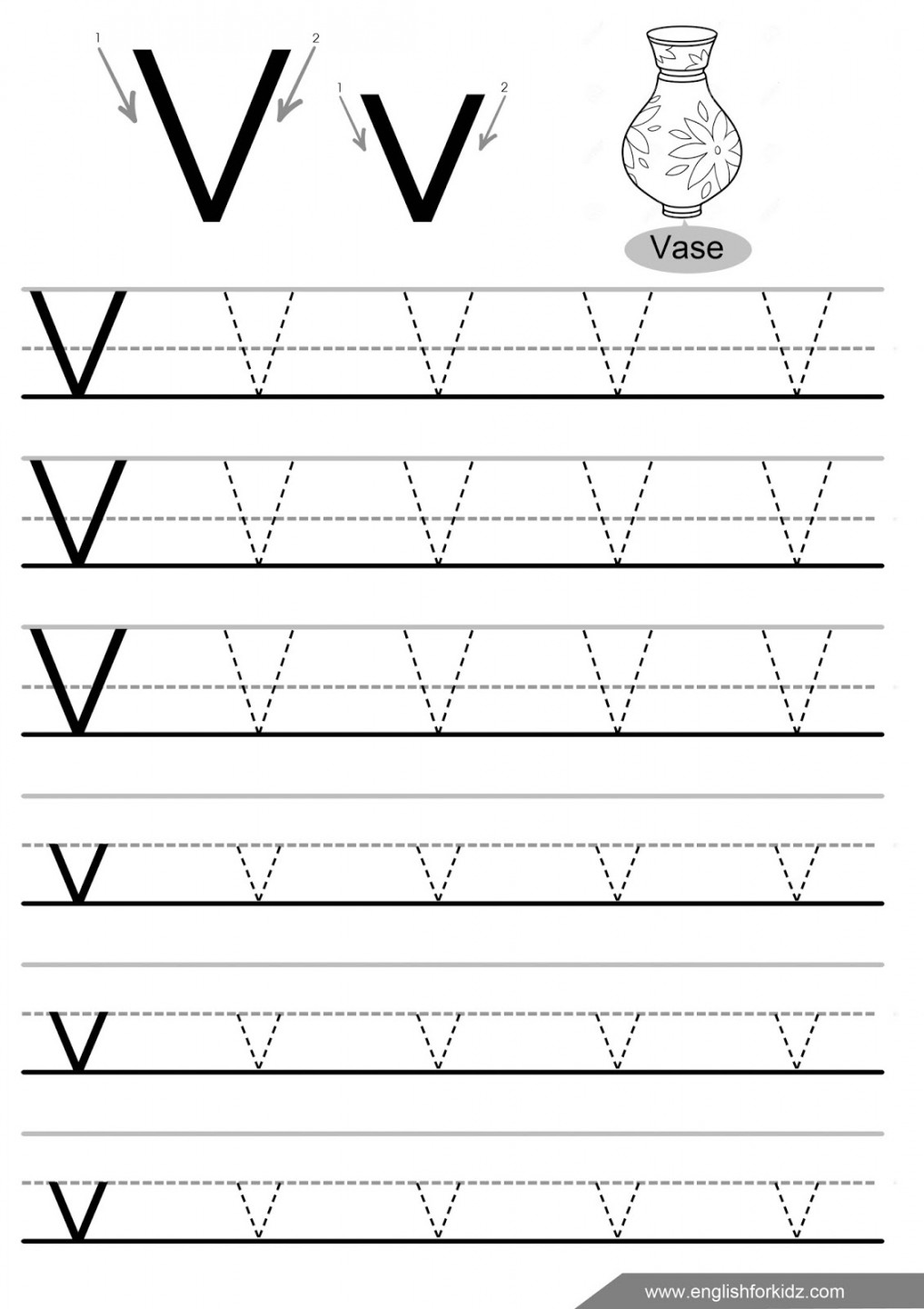 English for Kids Step by Step: Letter V Worksheets, Flash Cards