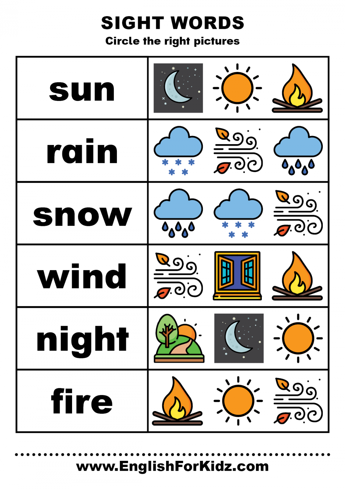 English for Kids Step by Step: Sight Words Worksheets