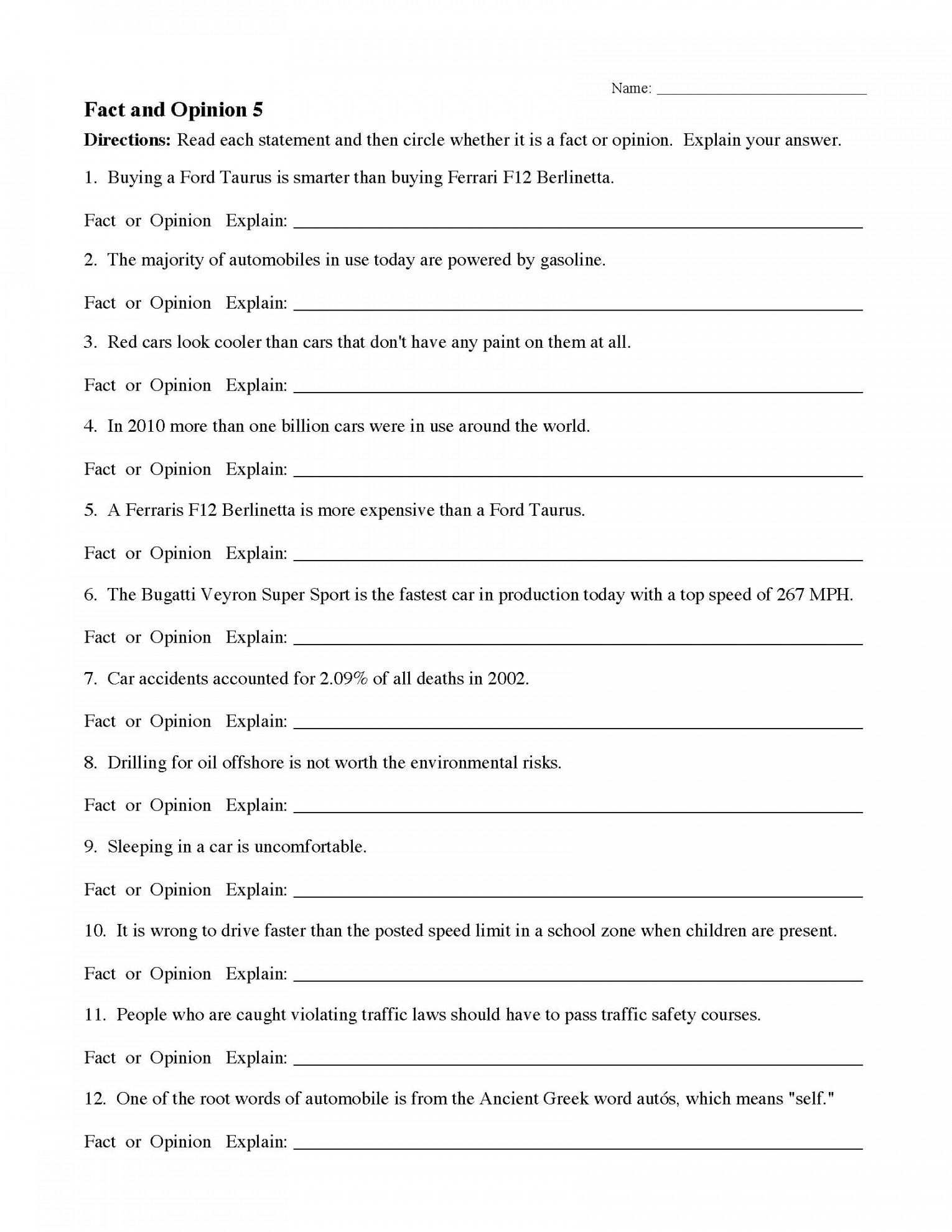 Fact and Opinion Worksheets  Reading Comprehension