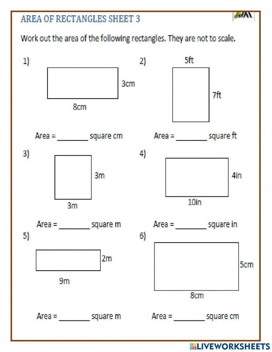 Find the area of a rectangle worksheet  Live Worksheets