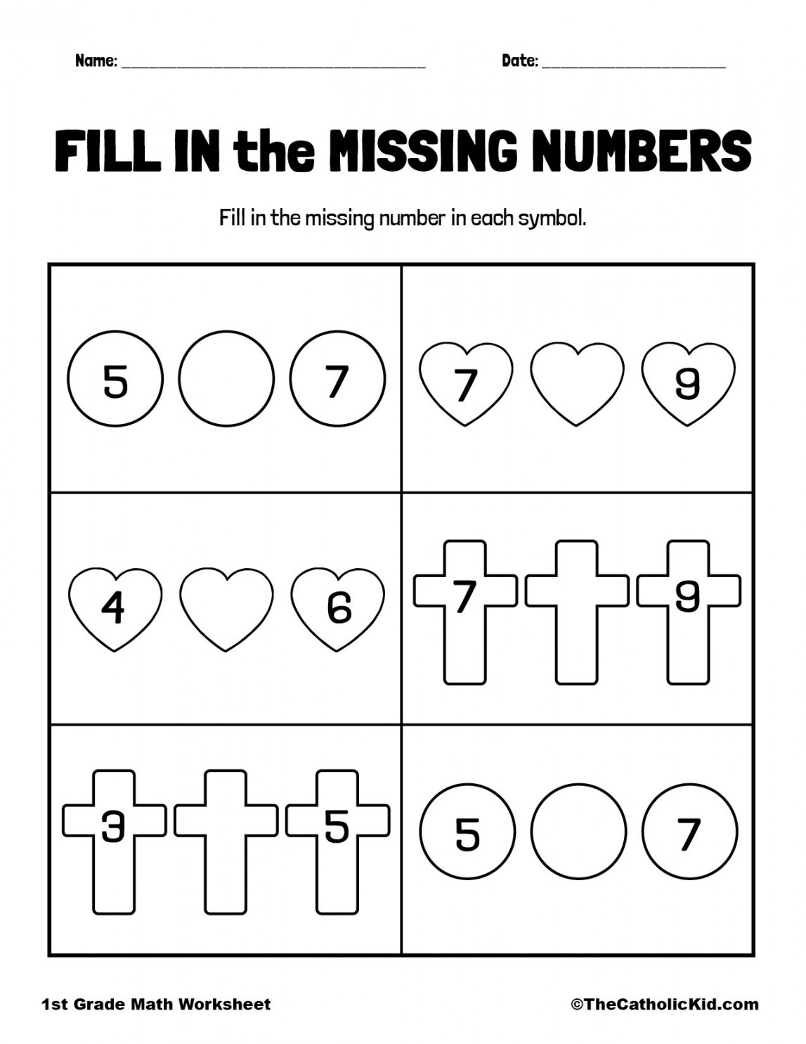 Find The Missing Number - st Grade Math Worksheet Catholic Themed