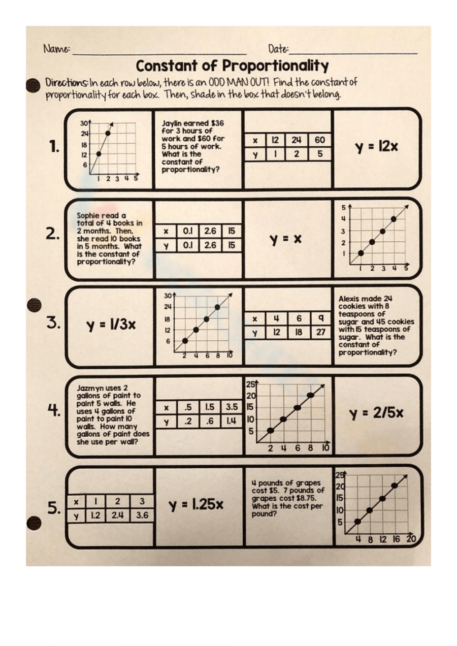 Free Constant of Proportionality Worksheet Collection