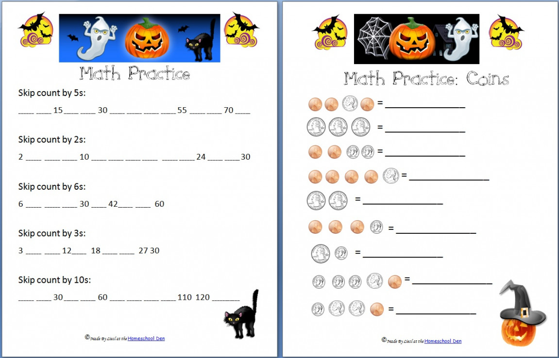 Free Halloween Math Worksheets: Addition, Subtraction, Coins and