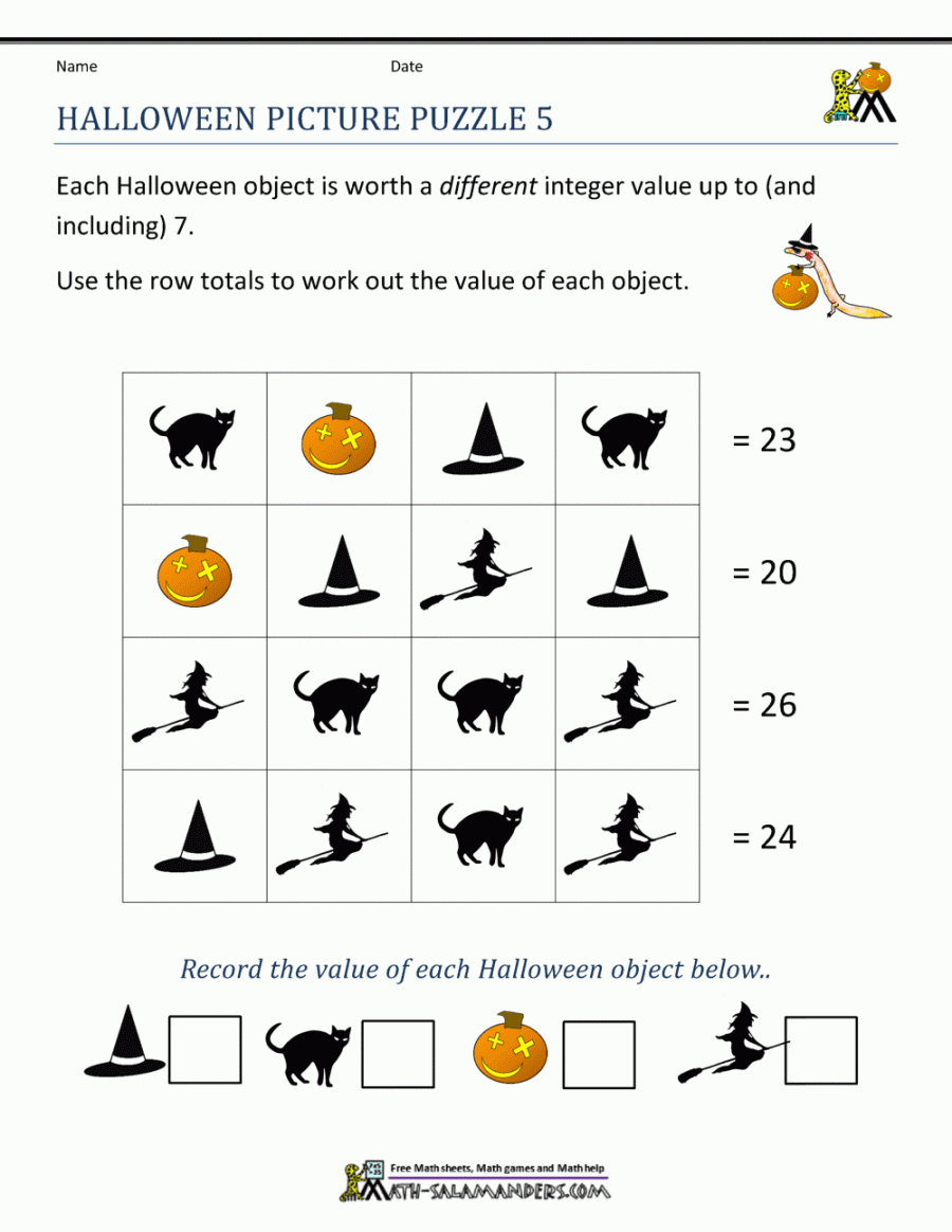 Free Halloween Math Worksheets