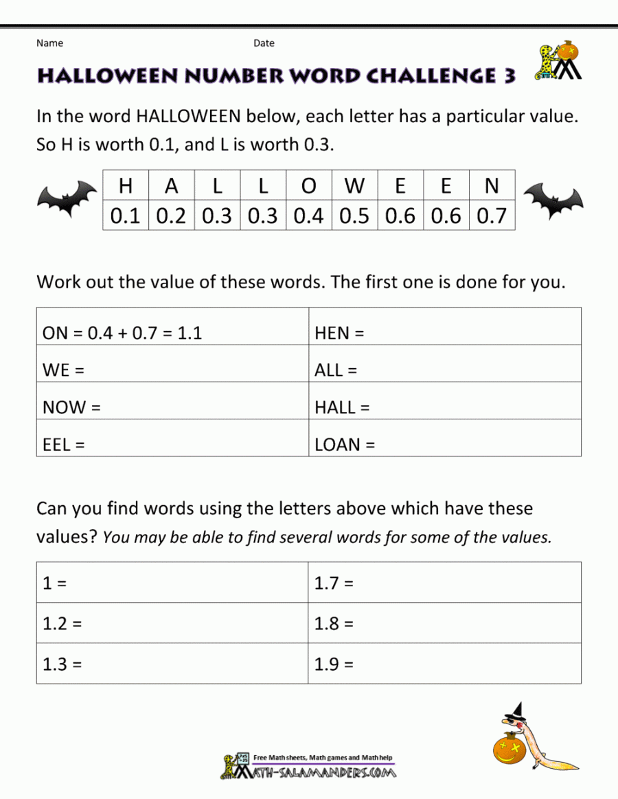 Free Halloween Math Worksheets