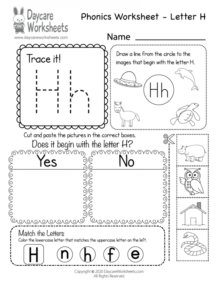 Free Letter H Phonics Worksheet for Preschool - Beginning Sounds