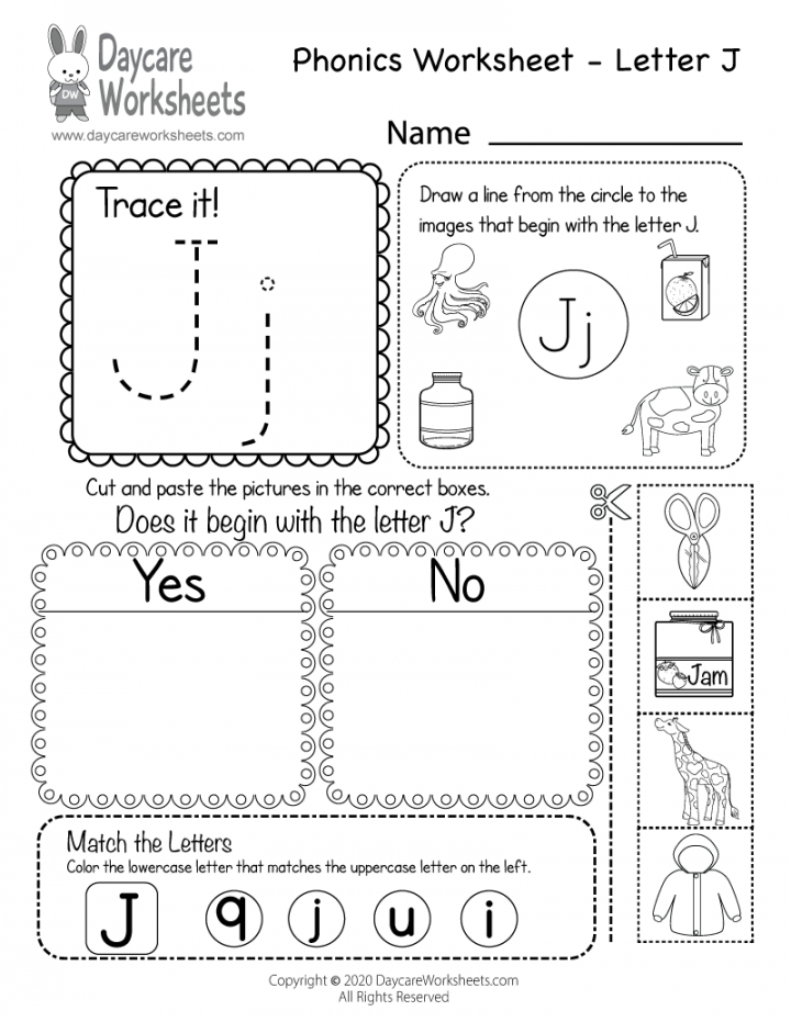 Free Letter J Phonics Worksheet for Preschool - Beginning Sounds