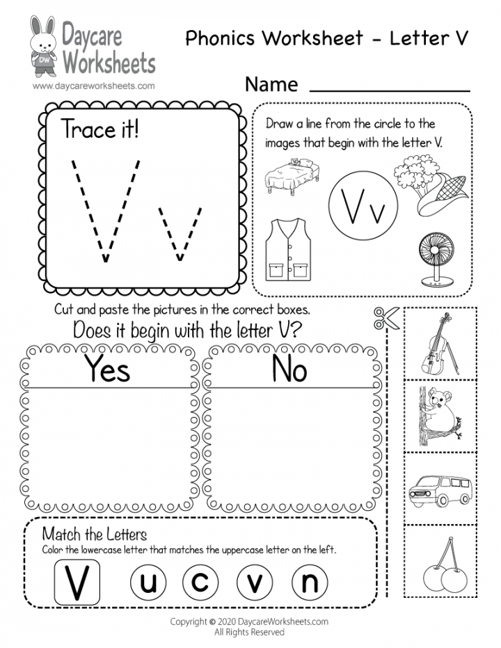 Free Letter V Phonics Worksheet for Preschool - Beginning Sounds