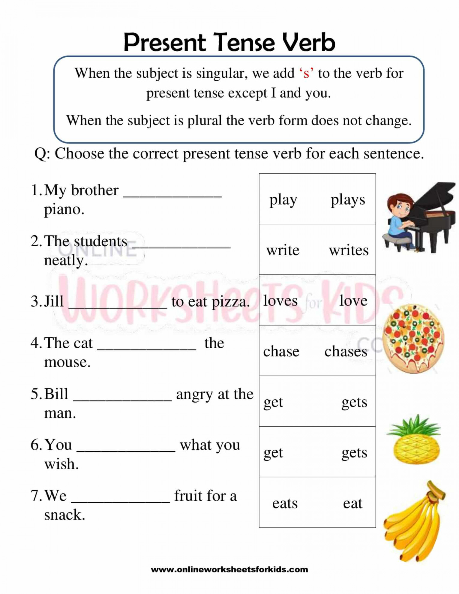 Free Present Tense Verb Worksheet st Grade