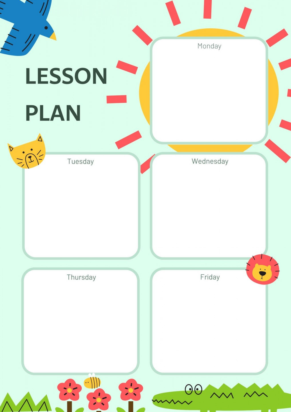 Free, printable, customizable toddler lesson plan templates  Canva