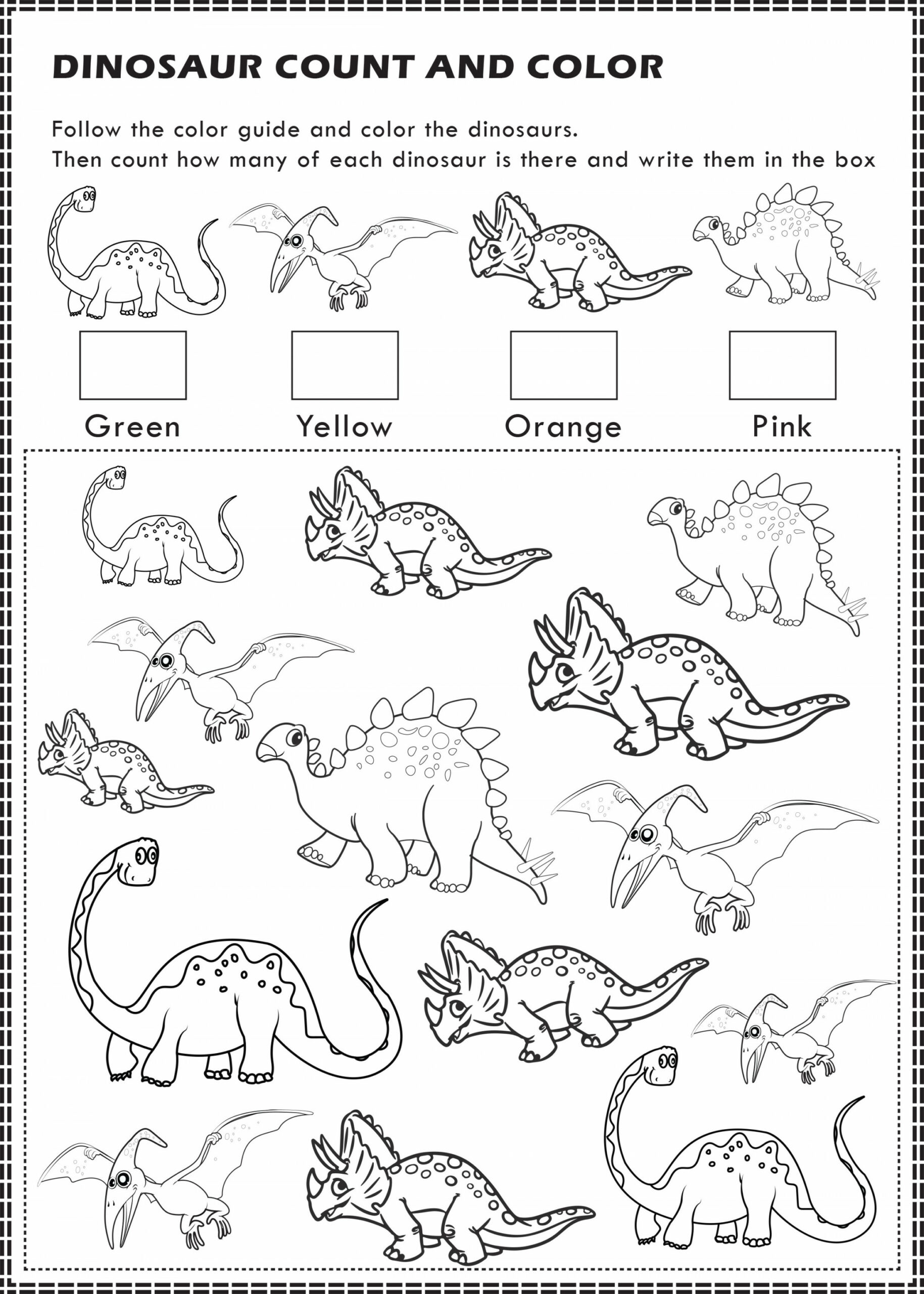 Free Printable: Dinosaurs I Spy Count and Color Activity Page for