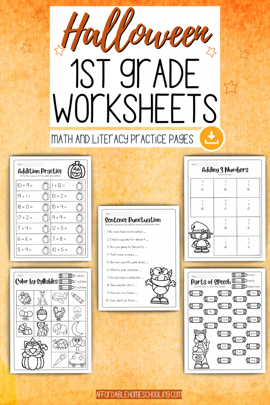 Free Printable Halloween Worksheets for First Graders