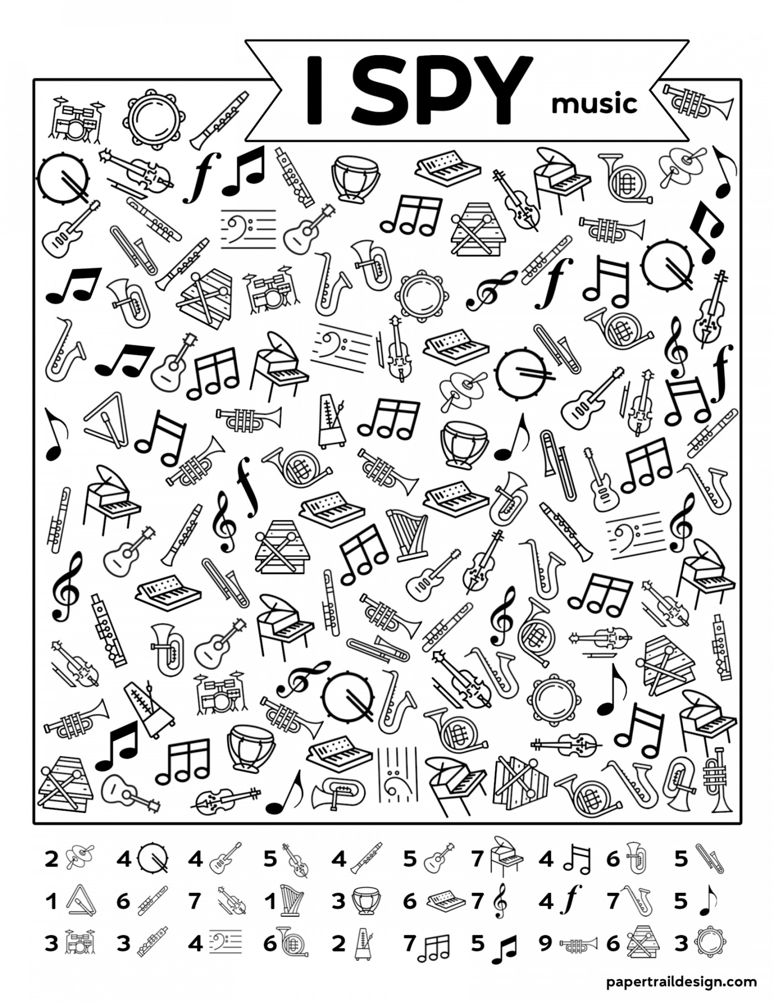 Free Printable I Spy Music Activity - Paper Trail Design