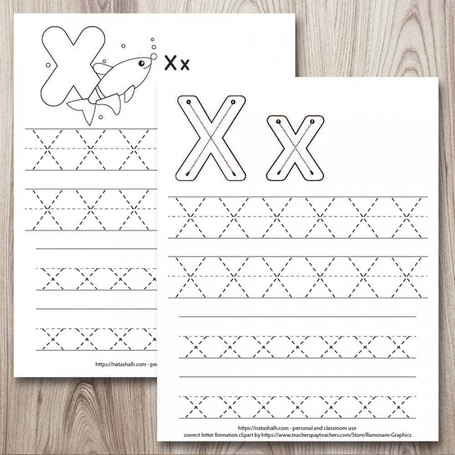 Free Printable Letter X Tracing Worksheet (X is for x-ray fish