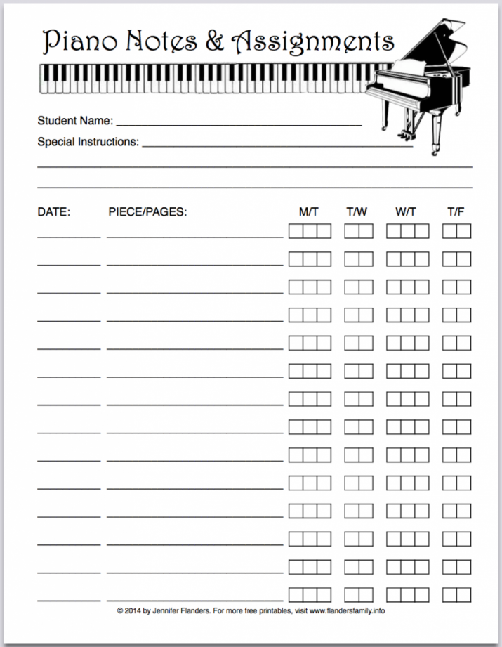 Free Printable Piano Practice Record - Flanders Family Home Life