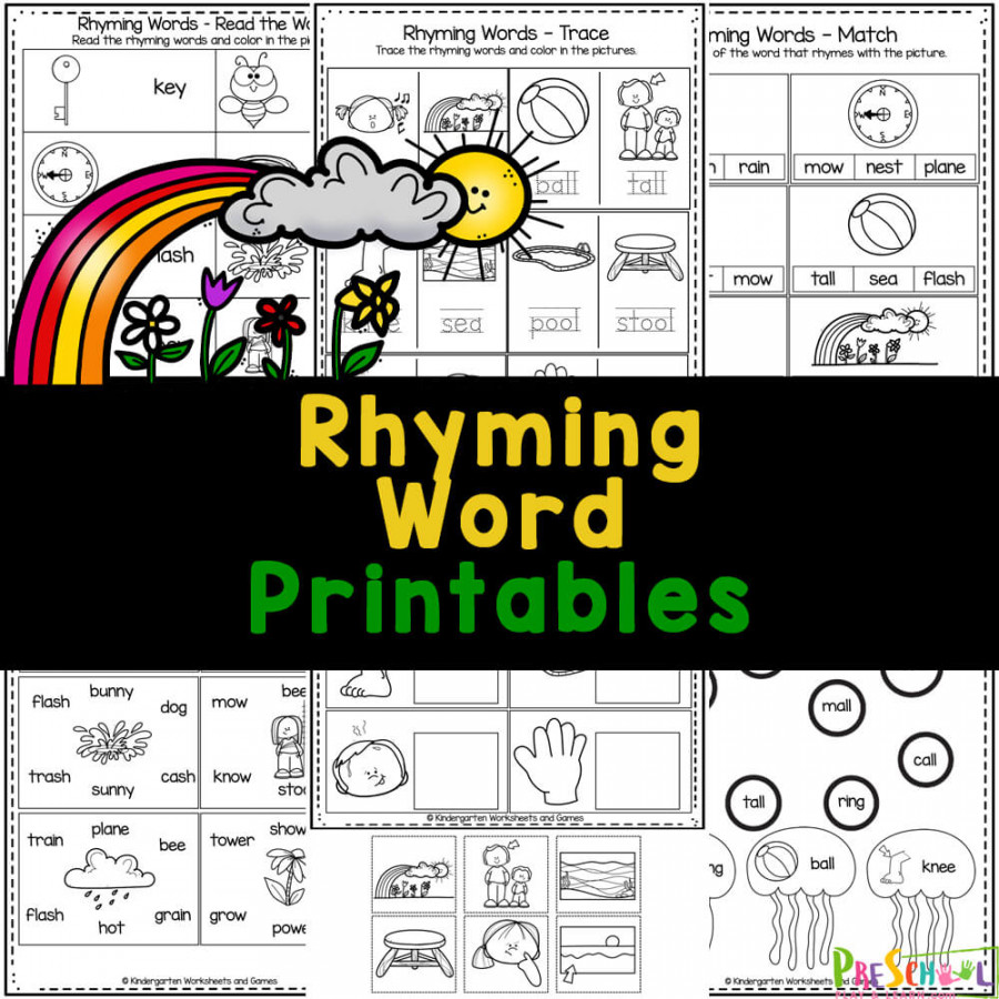 FREE Printable Rhyming Words Worksheets for Kindergartners