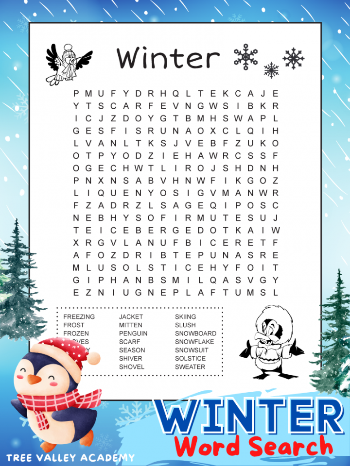 Free Printable Winter Word Search for Kids