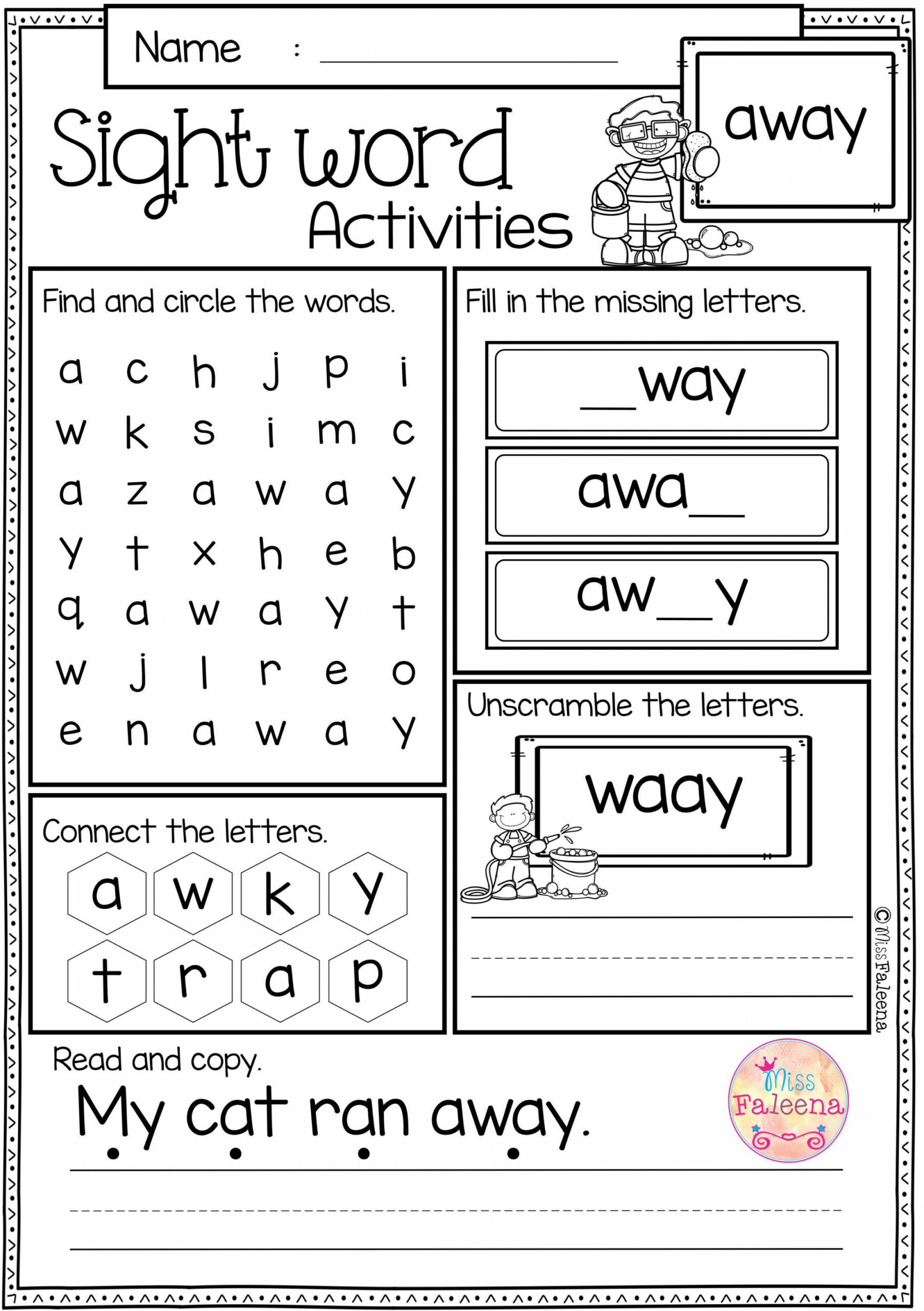 Free Sight Word Activities  Kindergarten worksheets sight words