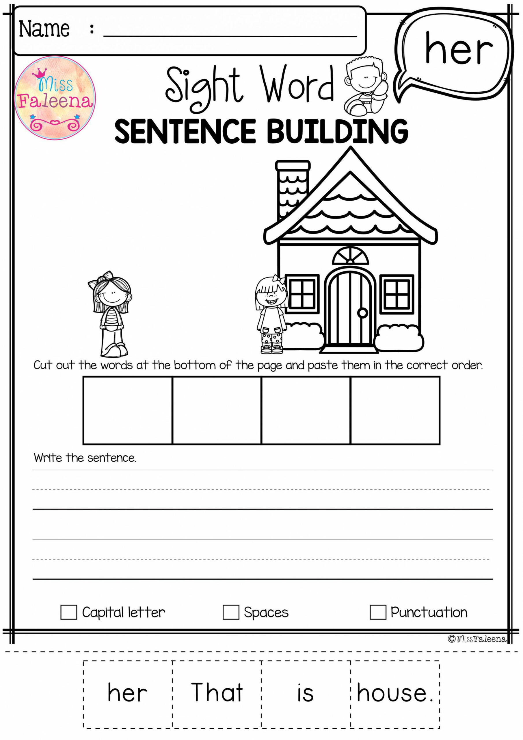 Free Sight Word Sentence Building  Sentence building