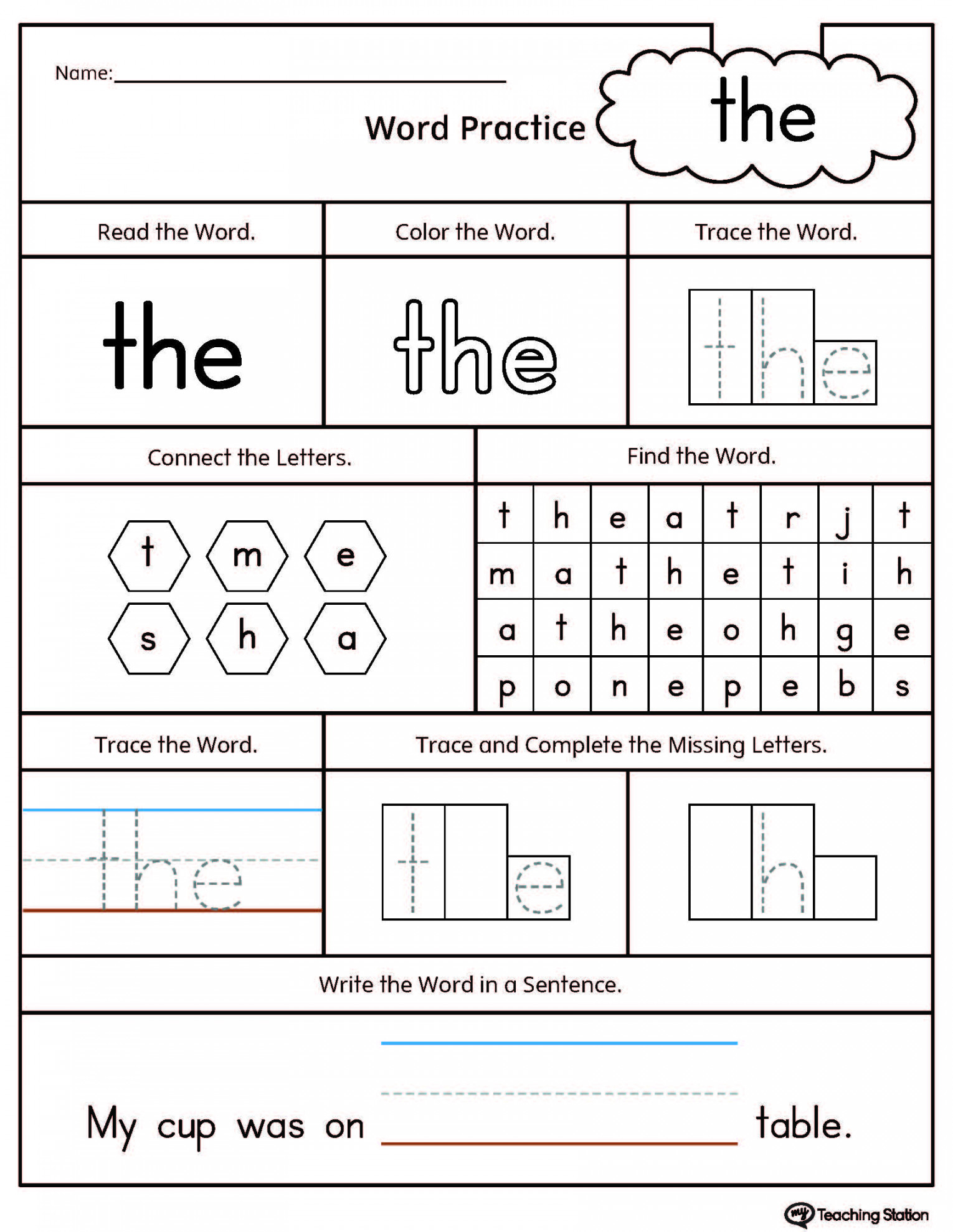 FREE* Sight Word the Printable Worksheet  MyTeachingStation