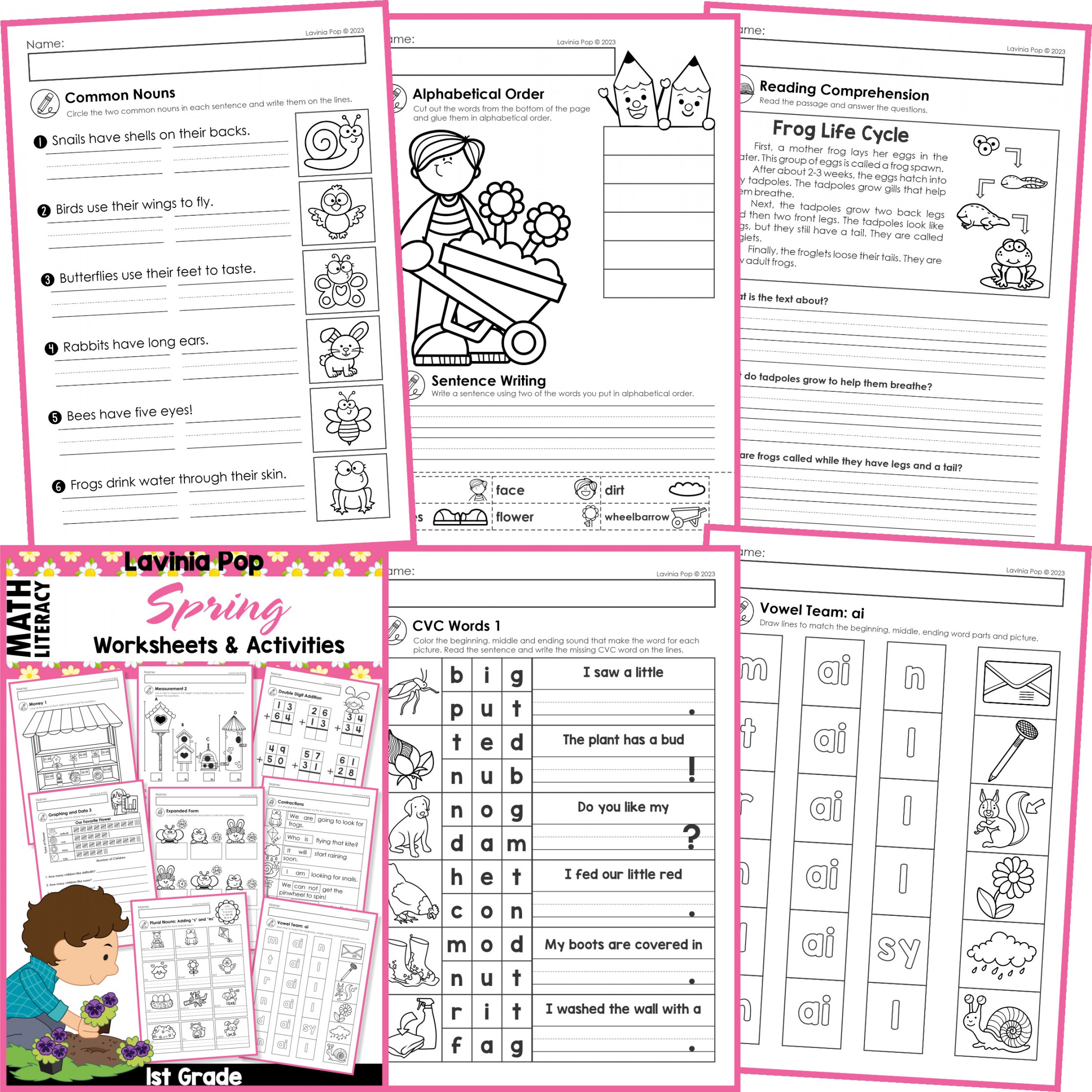 FREE Spring st Grade Worksheets and Activities No Prep  First