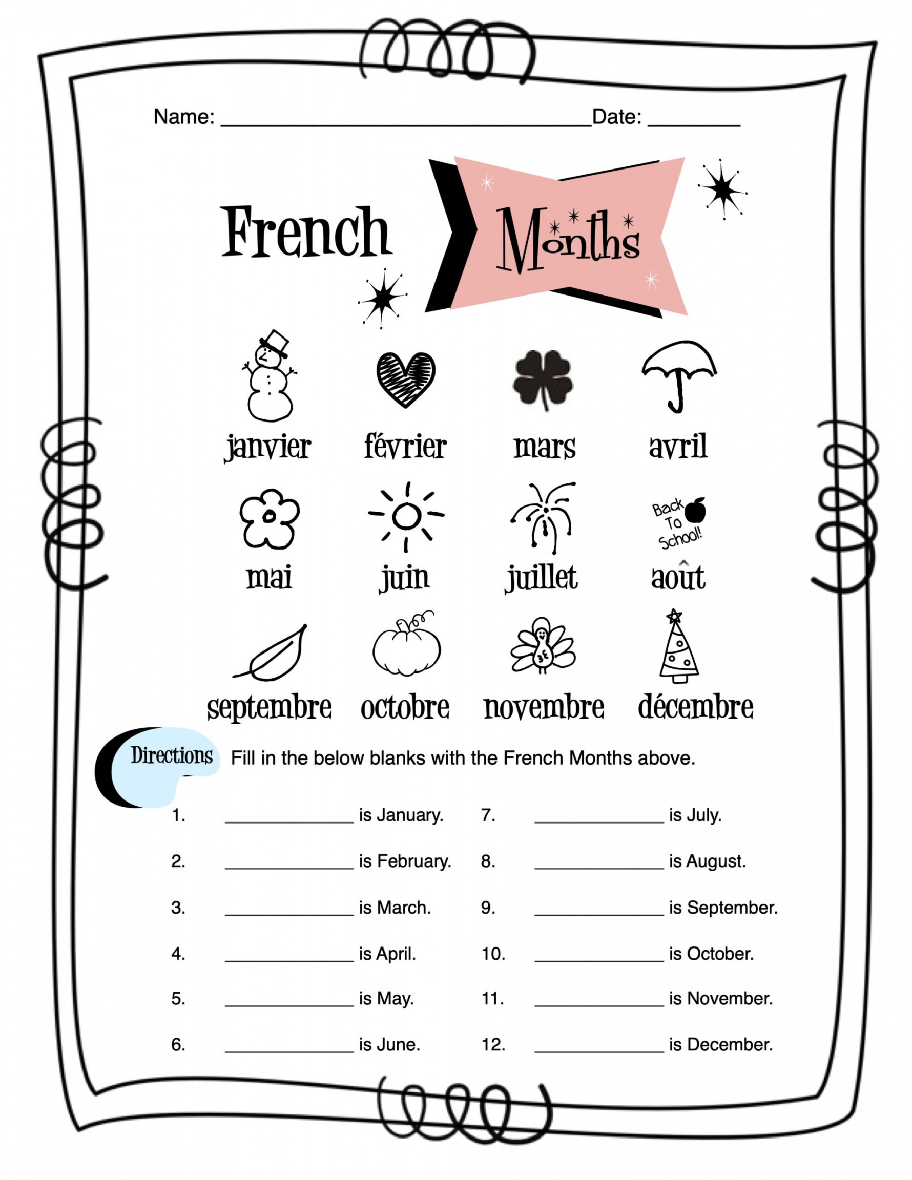 French Months Of The Year Worksheet Packet  Made By Teachers