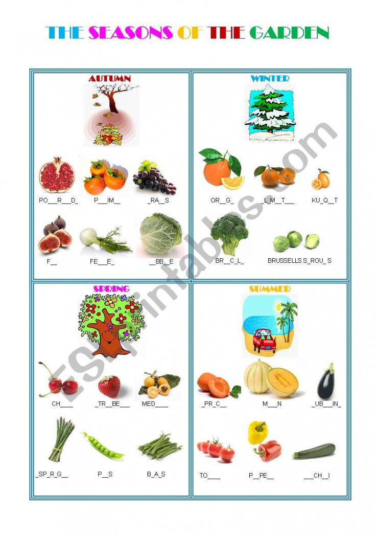 FRUIT AND VEGETABLES SEASON FOR SEASON - ESL worksheet by saladinos