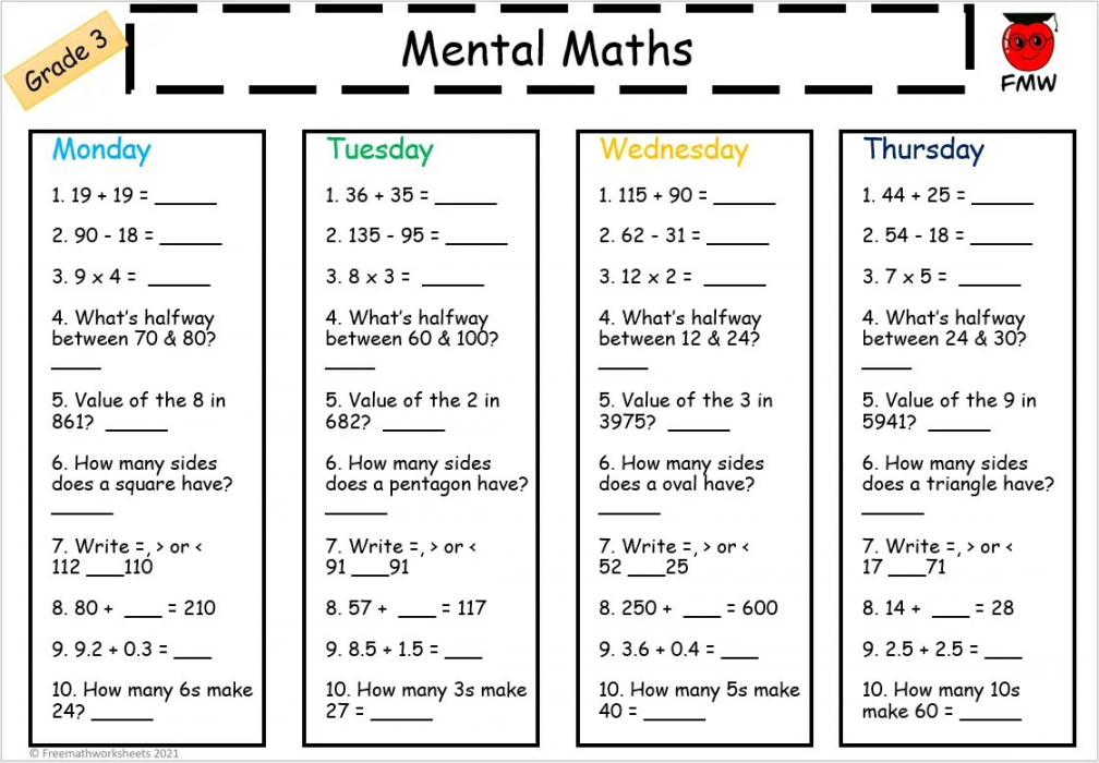 Grade  Free Math Worksheets - Printable Worksheets