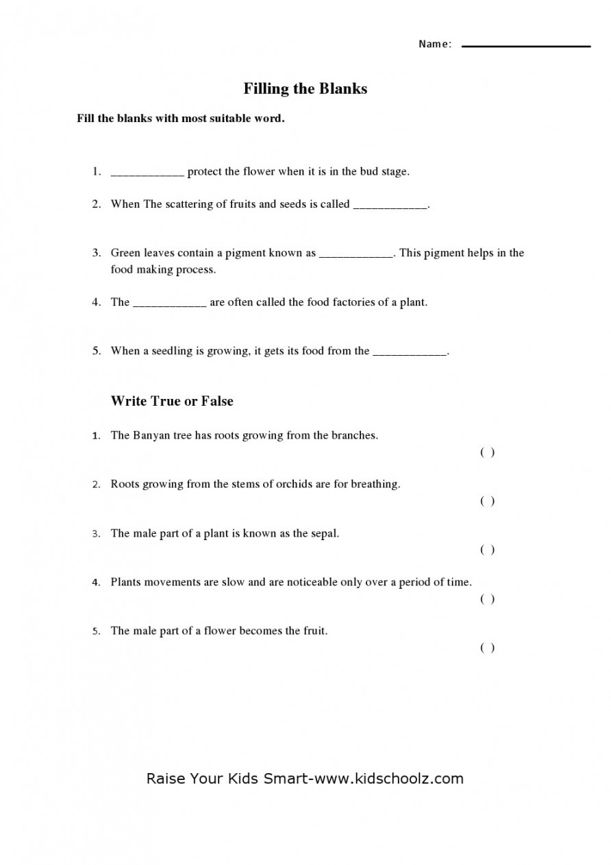 Grade  - Science Fill In The Blanks Worksheet  - Kidschoolz