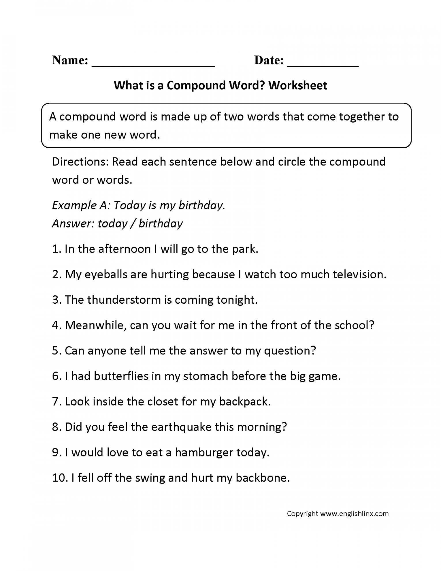 Grammar Mechanics Worksheets  Compound Words Worksheets