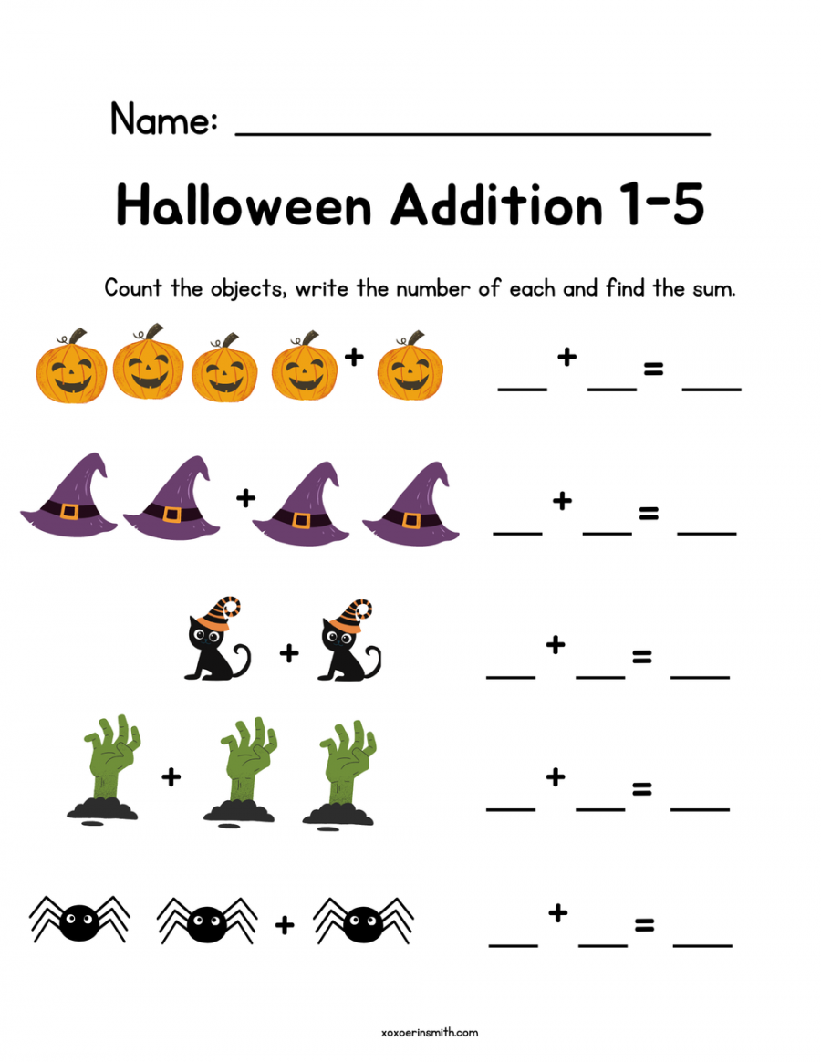 Halloween Addition and Subtraction Free Math Worksheets