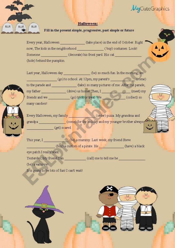 Halloween - Present simple, present progressive, past simple and