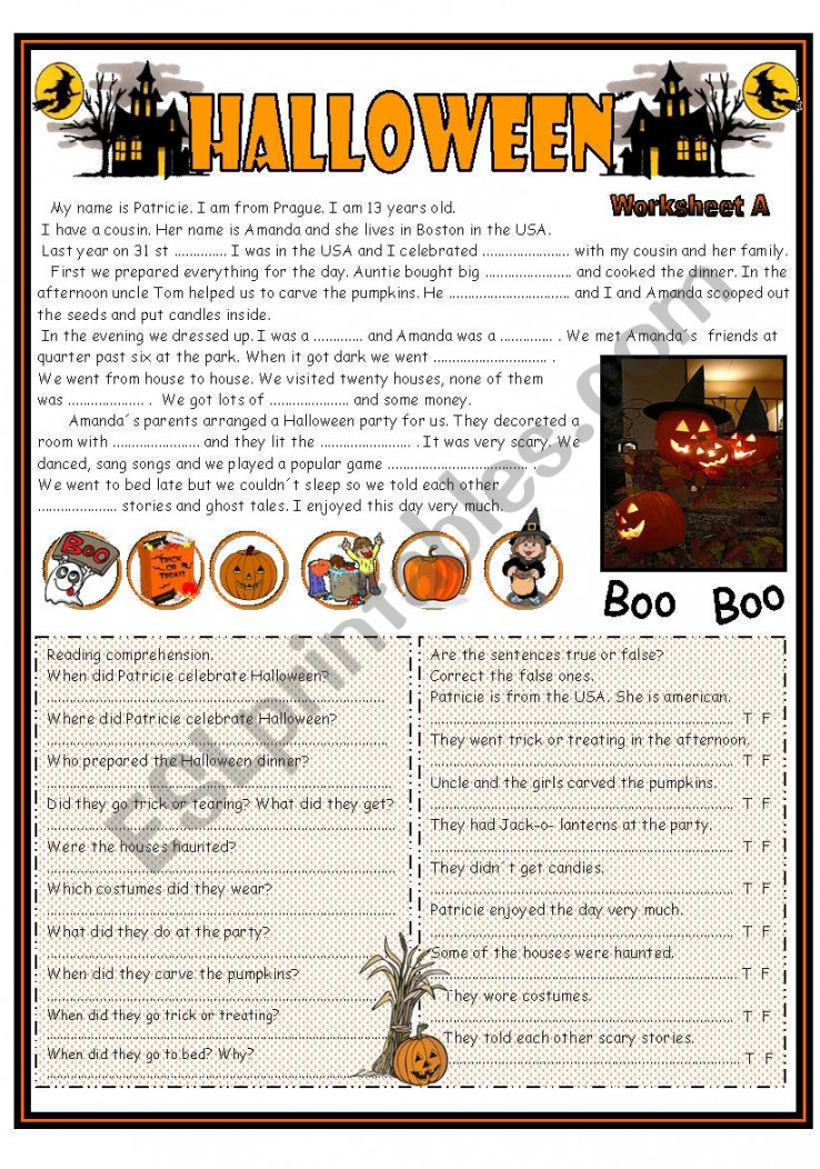 Halloween Reading ( focus on past simple tense) including