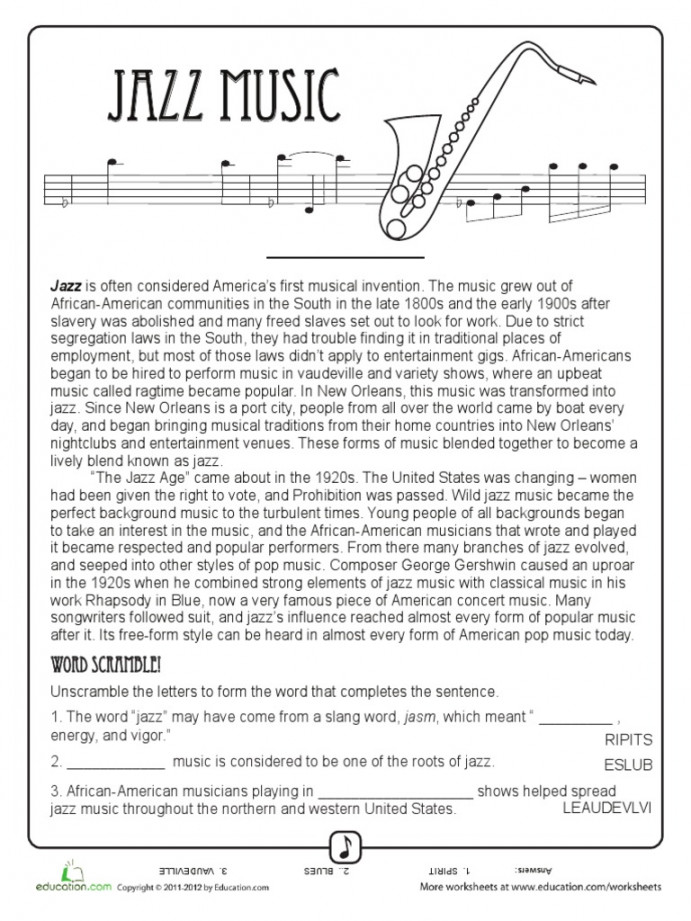 History of Jazz Worksheet  PDF