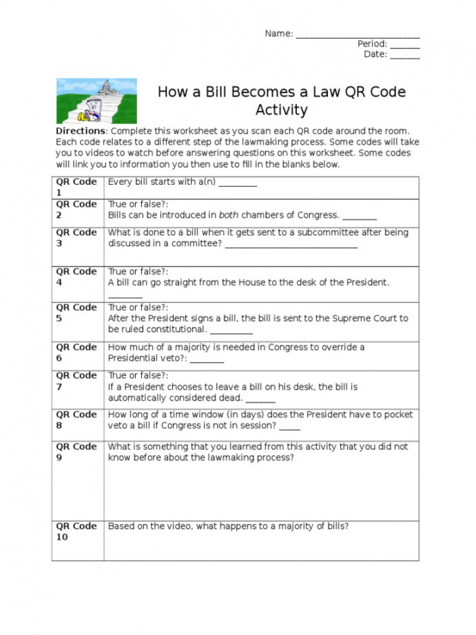 How A Bill Becomes A Law Scavenger Hunt Worksheet  PDF