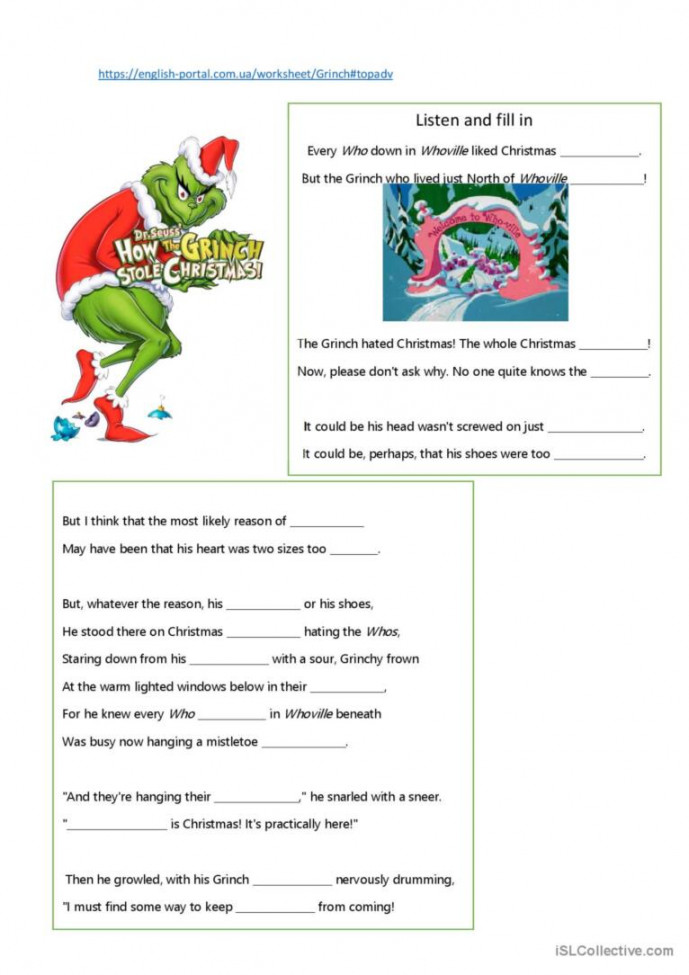 How the Grinch Stole Christmas liste: English ESL worksheets pdf