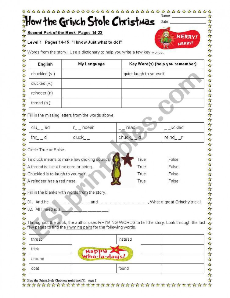 How the Grinch Stole Christmas Part / - ESL worksheet by dturner