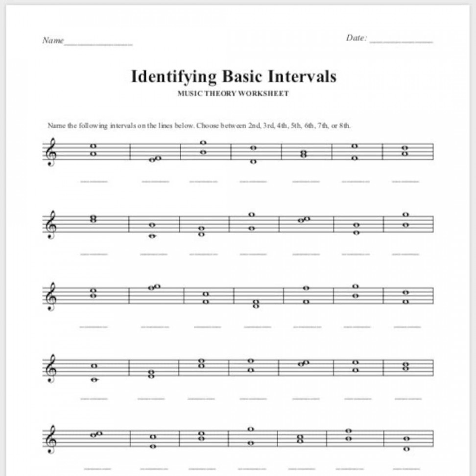 IDENTIFYING BASIC INTERVALS Music Theory Worksheet Printable