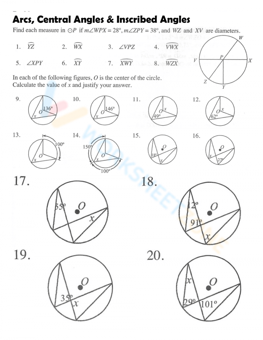 Inscribed Angles worksheets