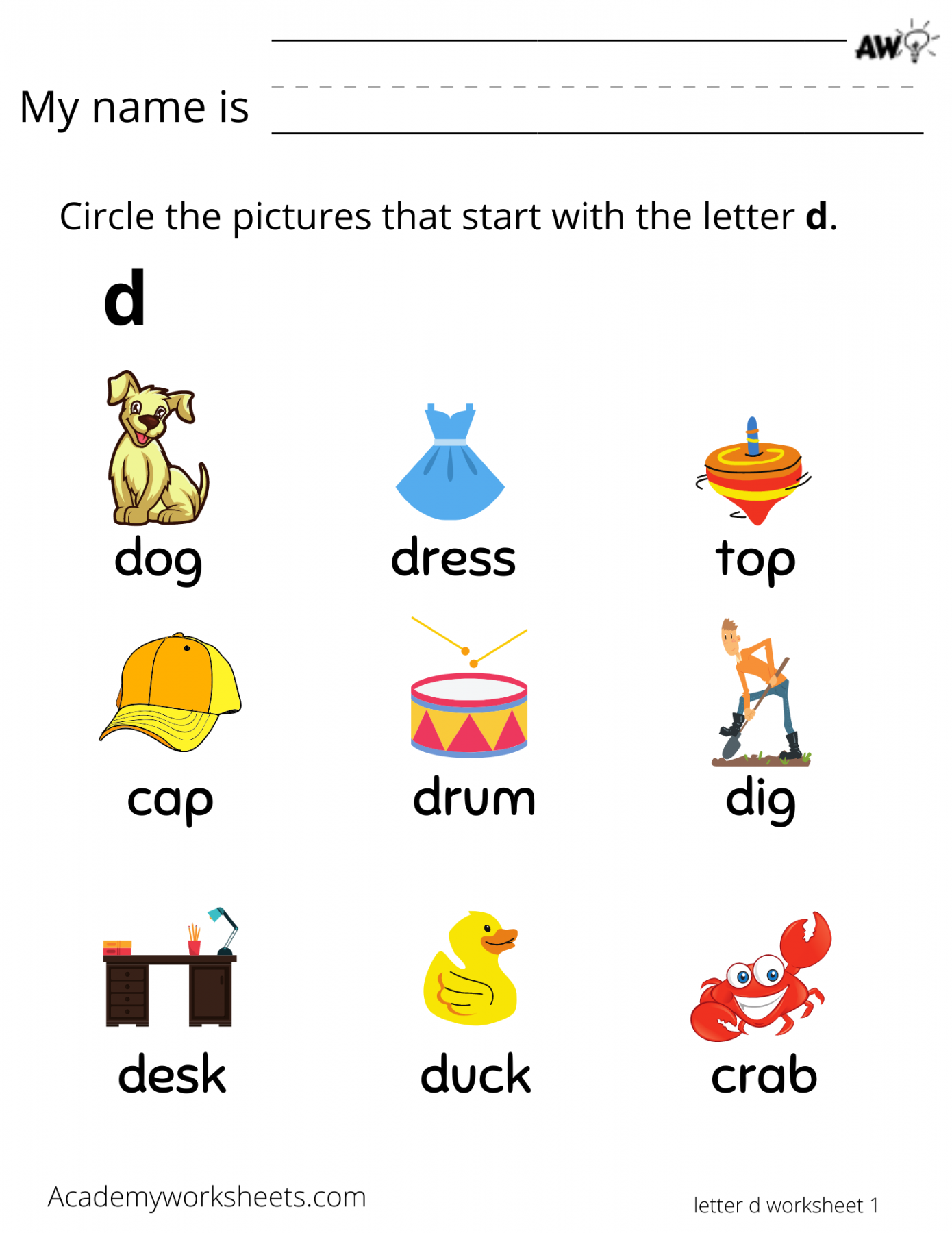 Learn the Letter D d Learning the Alphabet - Academy Worksheets