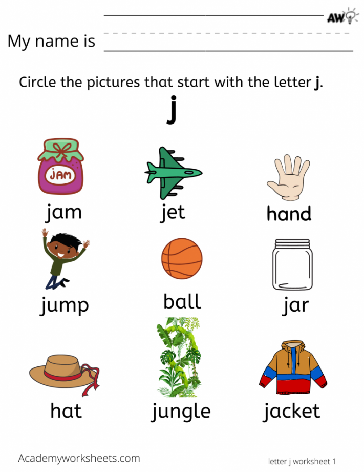 Learn the Letter J j learning the alphabet - Academy Worksheets